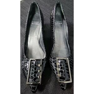 Stuart Weitzman Triplespare Black Snakeskin Kitten Heel 5.5 Leather Sole Spain‎